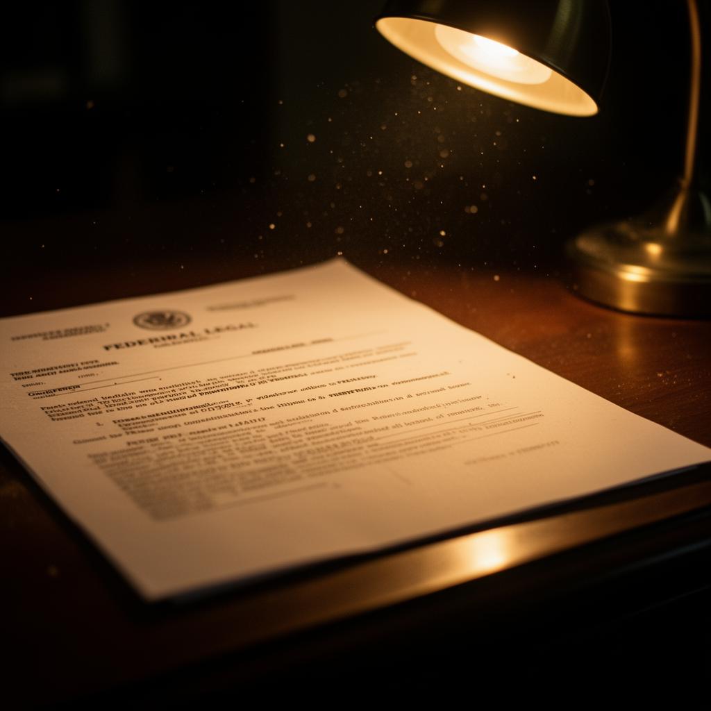 Federal document under desk lamp